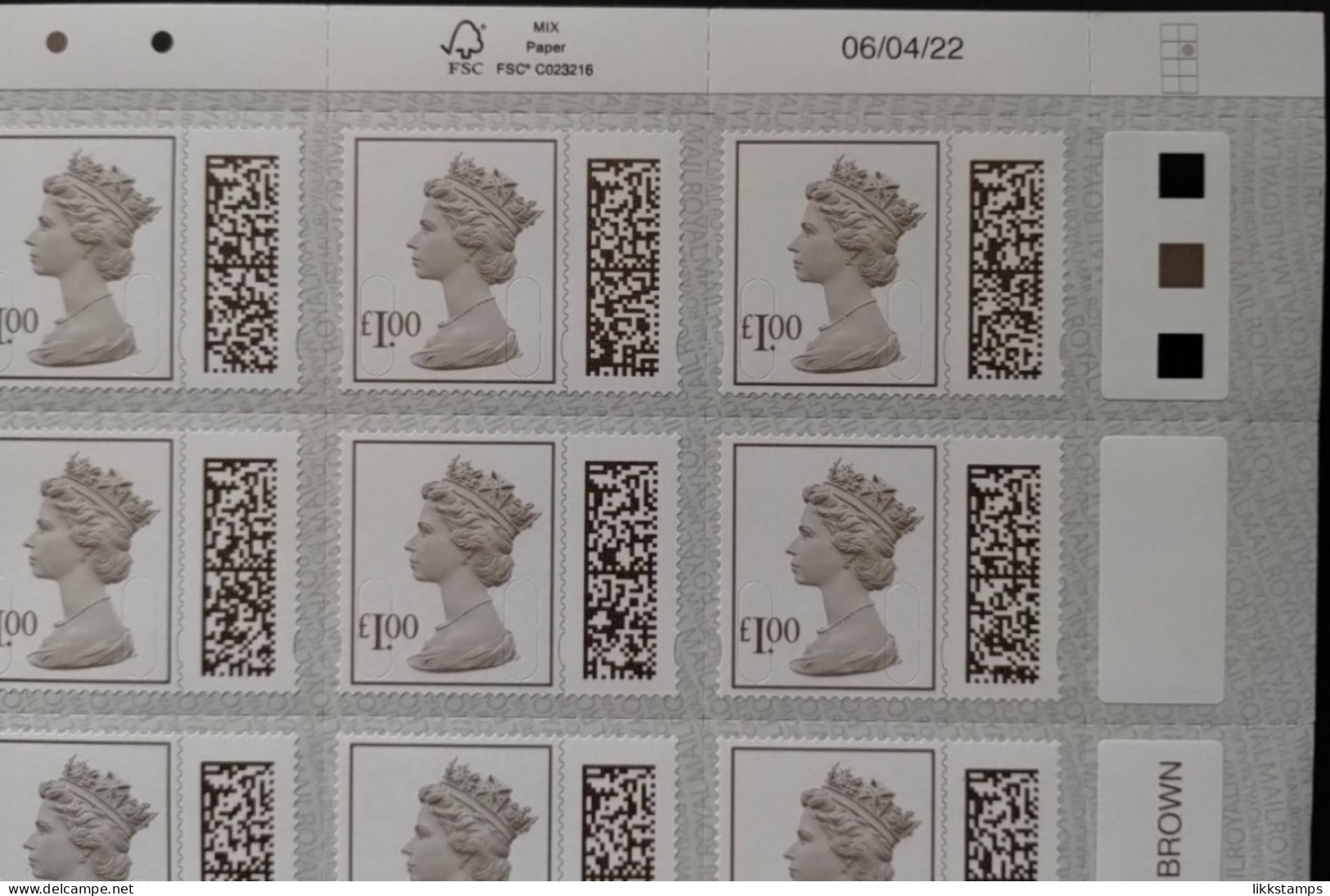 S.G. V4780 ~ 06/04/2022 ~ FULL COUNTER SHEET OF 25 X £1.00p UNFOLDED AND NHM #02932 - Machins