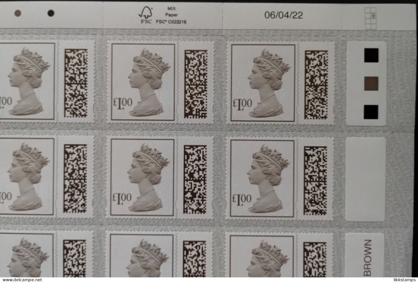 S.G. V4780 ~ 06/04/2022 ~ FULL COUNTER SHEET OF 25 X £1.00p UNFOLDED AND NHM #02932 - Machin-Ausgaben