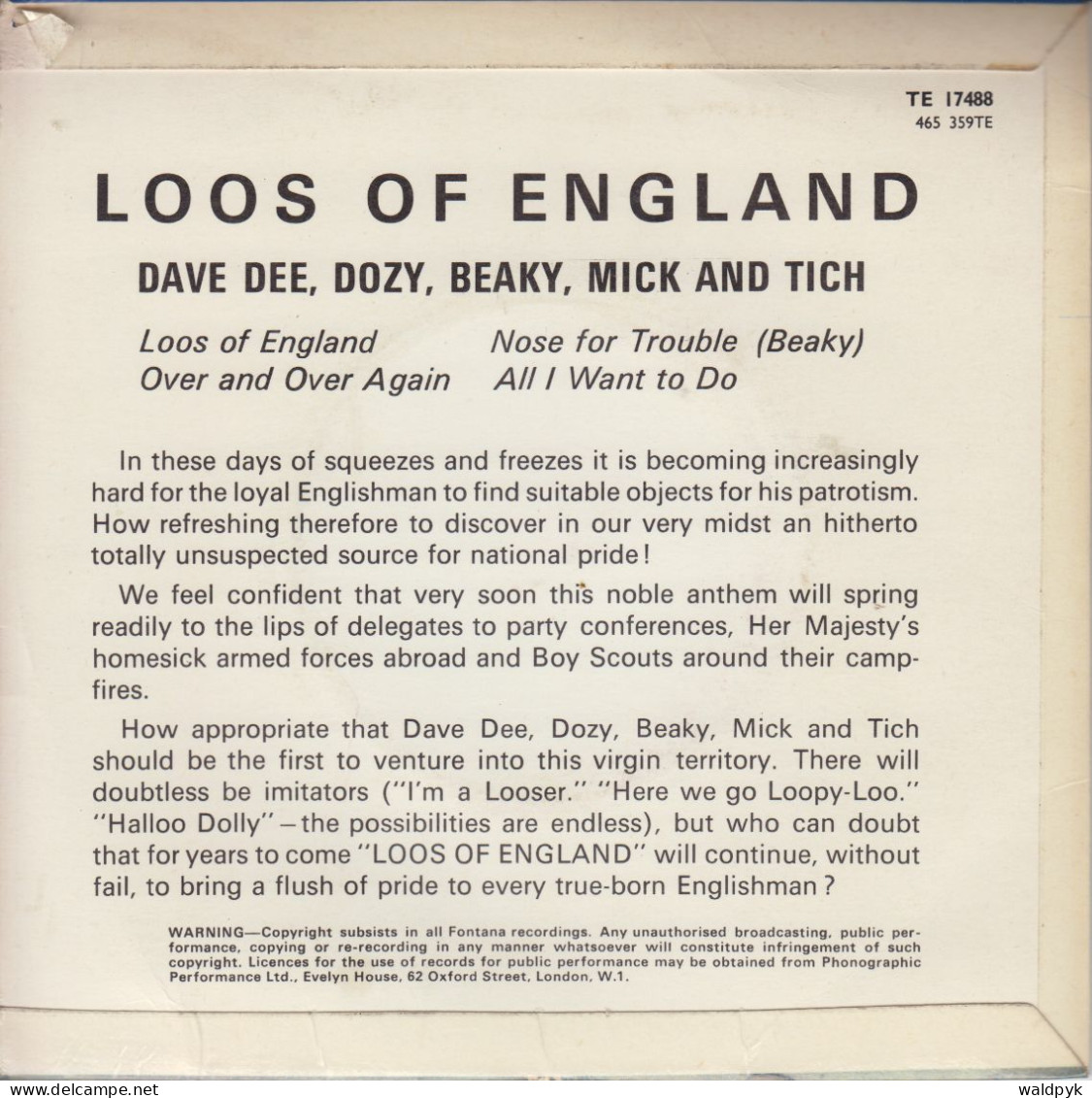 DAVE DEE, DOZY, BEAKY, MICK & TICH - Loos Of England  EP - Other - English Music