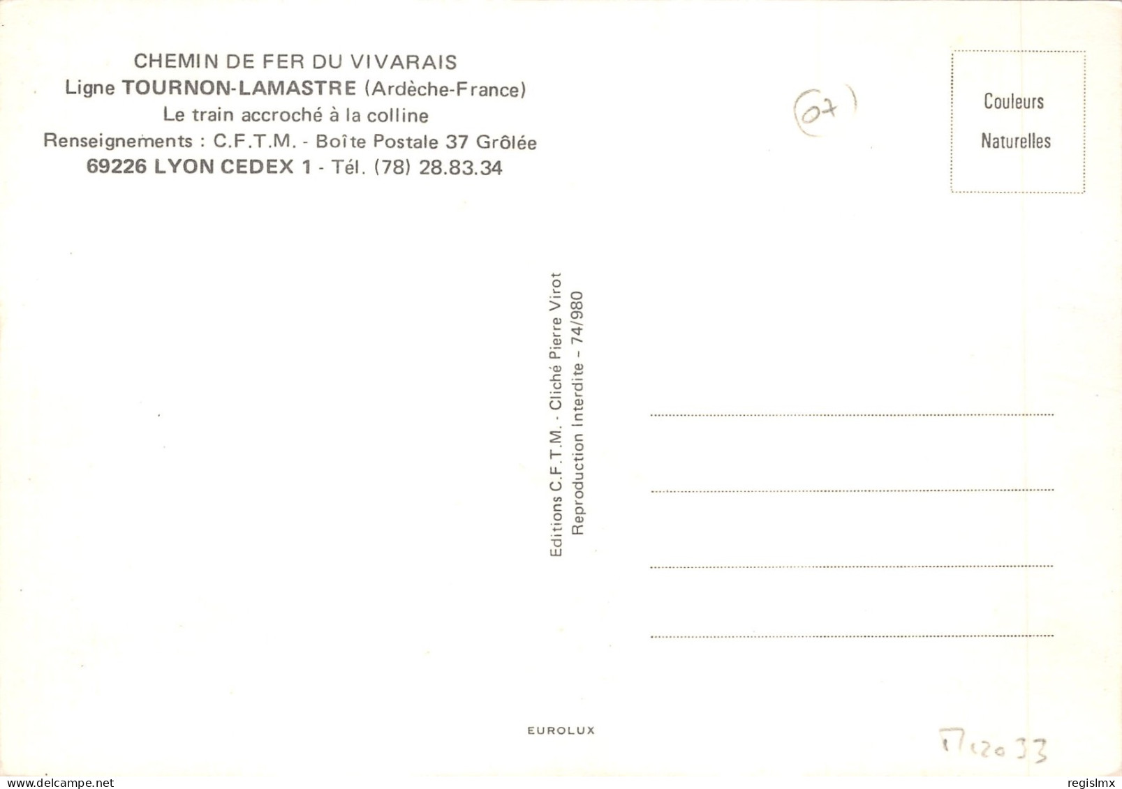 07-CHEMIN DE FER DU VIVARAIS-LIGNE TOURNON LAMASTRE-N°576-C/0365 - Other & Unclassified