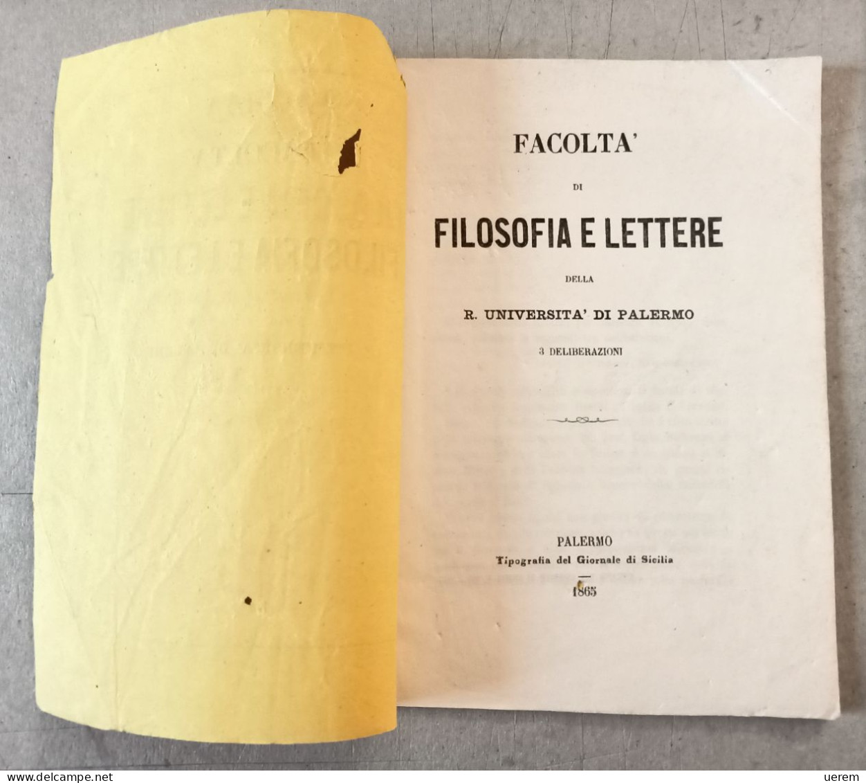 1865 Sicilia Palermo Università Filosofia - Oude Boeken