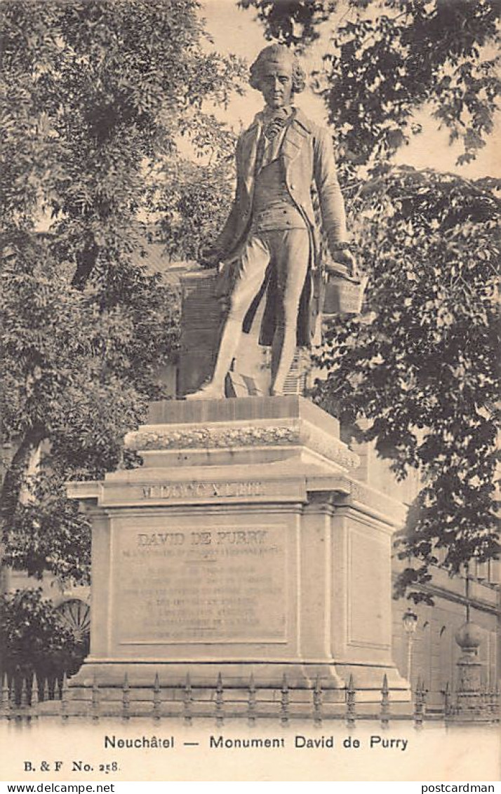 NEUCHÂTEL - Monument David De Purry - Ed. B. & F. 258 - Neuchâtel