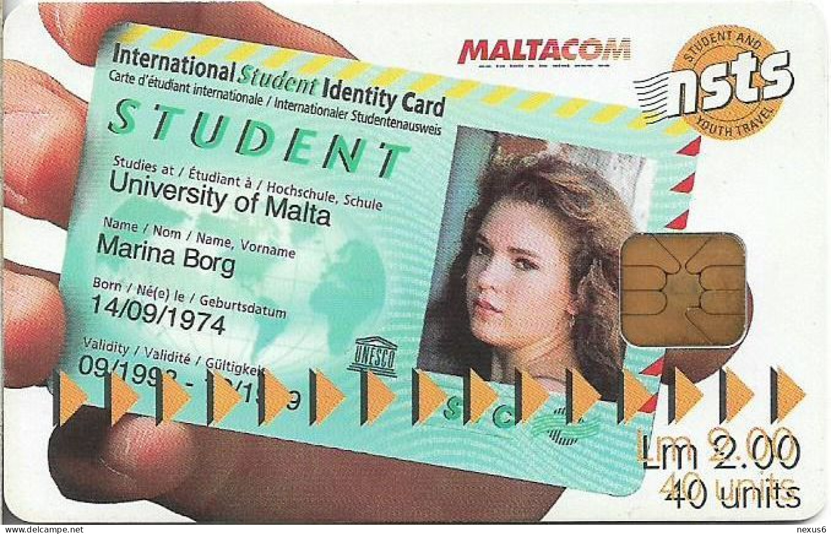 Malta - Maltacom - Student Card NSTS, 06.1999, 40U, 10.000ex, Used - Malta