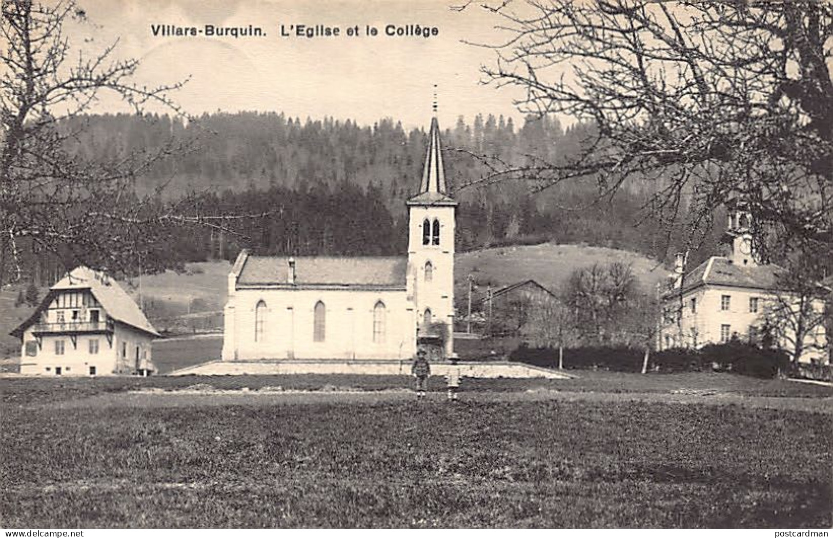 VILLARS-BURQUIN (VD) L'Eglise Et Le Collège - Ed. J. Rossi & Fils  - Andere & Zonder Classificatie