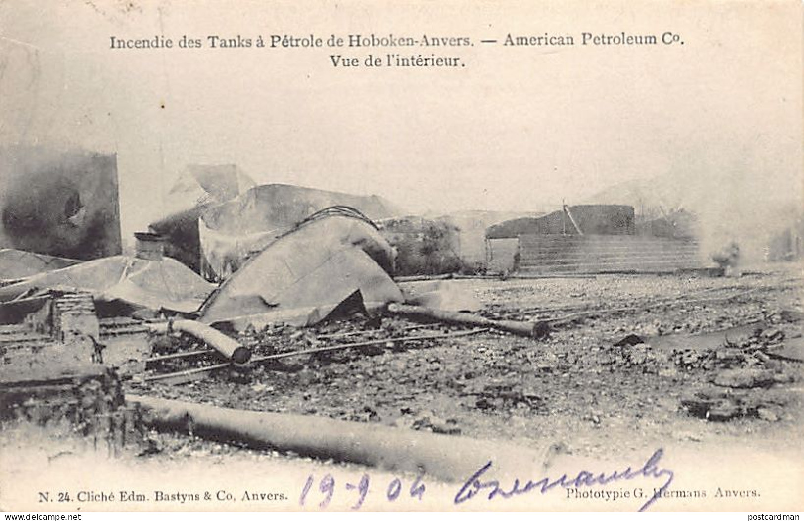 HOBOKEN (Antwerpen) Brand Van Olietanks 29 Augustus 1904 - Binnenaanzicht Van De American Petroleum Co. - Antwerpen