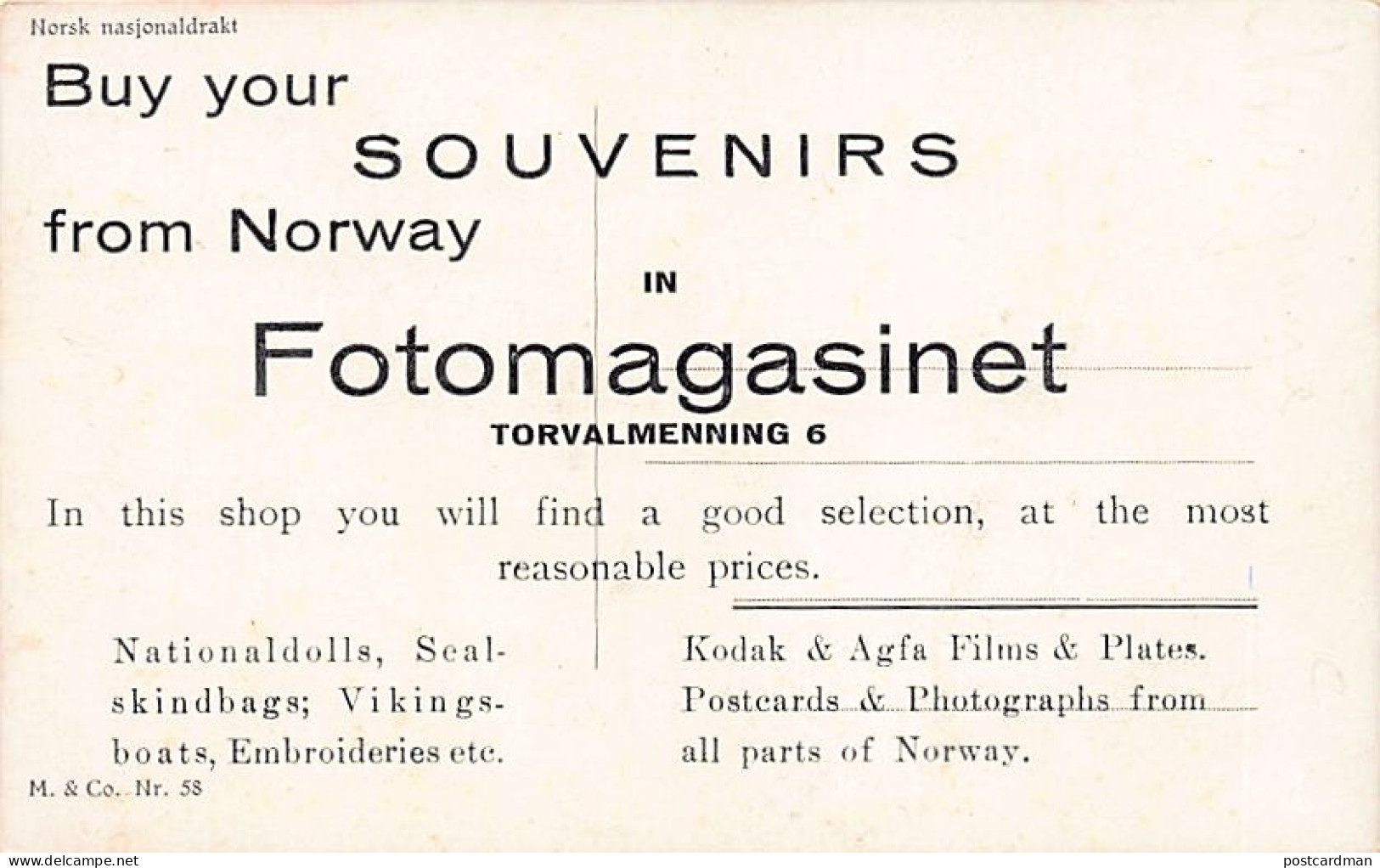 Norway - BERGEN - Fotomagasinet, Torvalmenning 6 - Publ. M. & Co. 58 - Norvegia