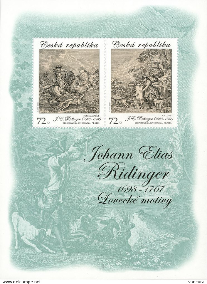 **A 1262 - 3 Czech Republic J. E. Ridinger, Hunting Graphic Art 2024 - Gravuren