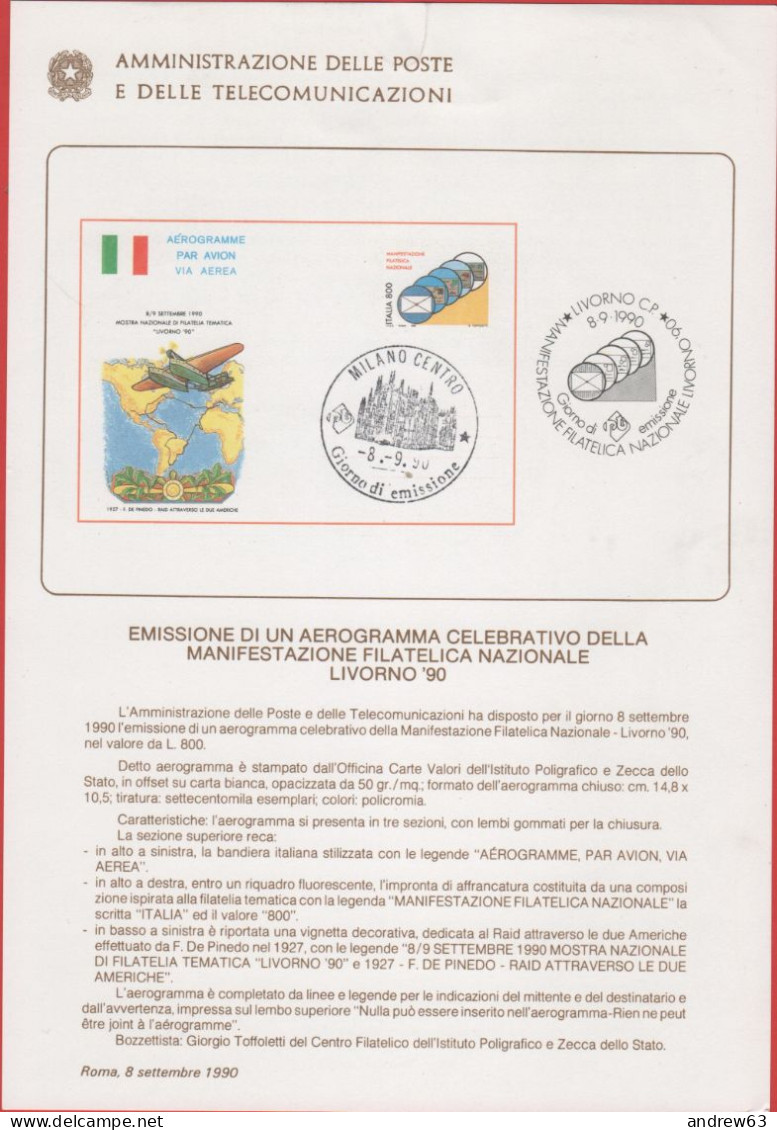 ITALIA - ITALIE - ITALY - 1990 - AG24 Livorno 1990 - Annullo Senza Aerogramma - Bollettino 18/90 Amministrazione Delle P - FDC