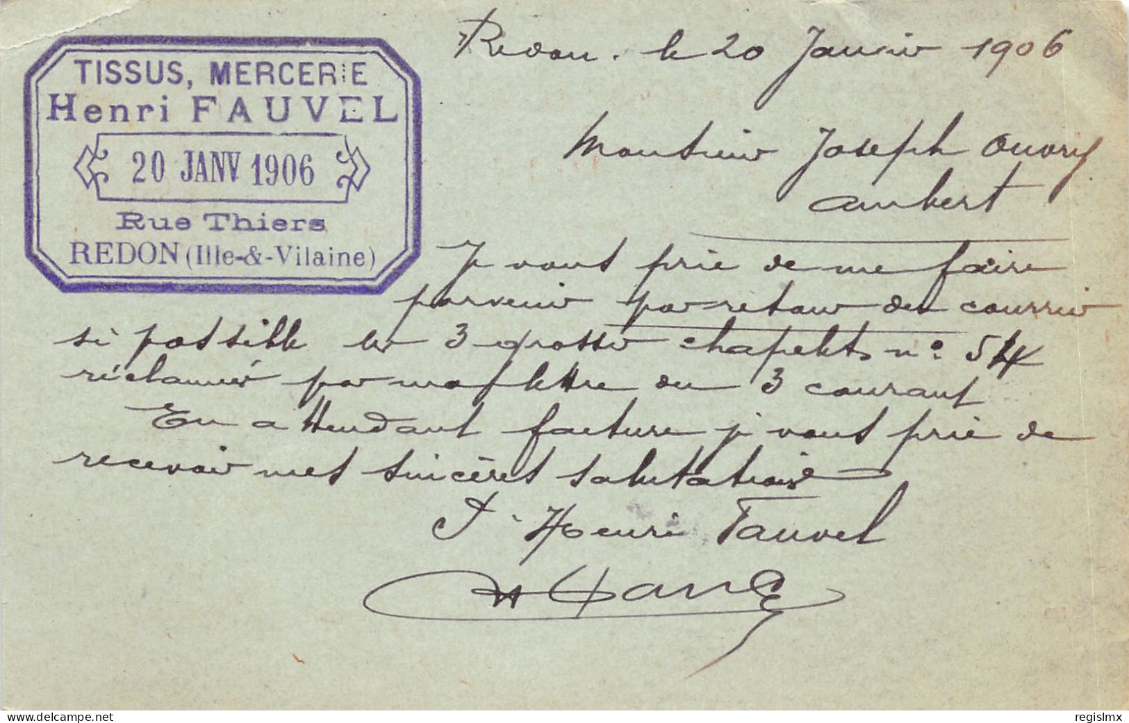 38-REDON-MERCERIE HENRI FAUVEL-N°583-C/0043 - Other & Unclassified