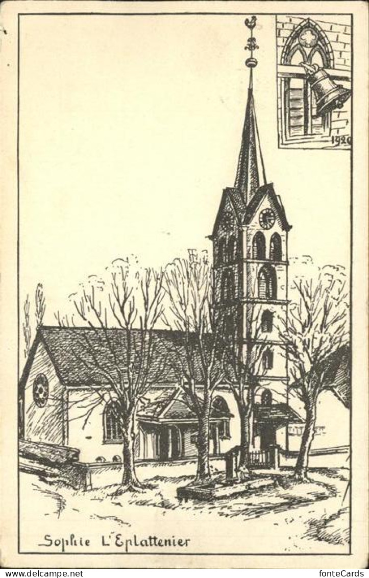 11324912 Neuchatel NE Eglise Strichzeichnung Kuenstlerkarte Von C. L Eplattenier - Otros & Sin Clasificación