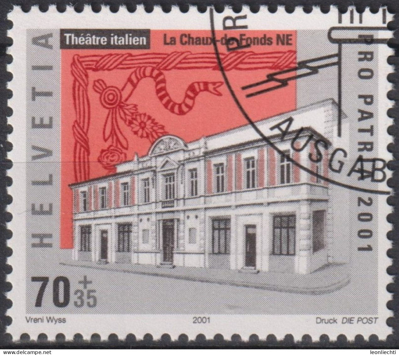 2001 Schweiz Pro Patria, Théâtre Italien La Chaux De Fonds ⵙ Zum:CH B272, Mi:CH 1753, Yt:CH 1678, - Used Stamps