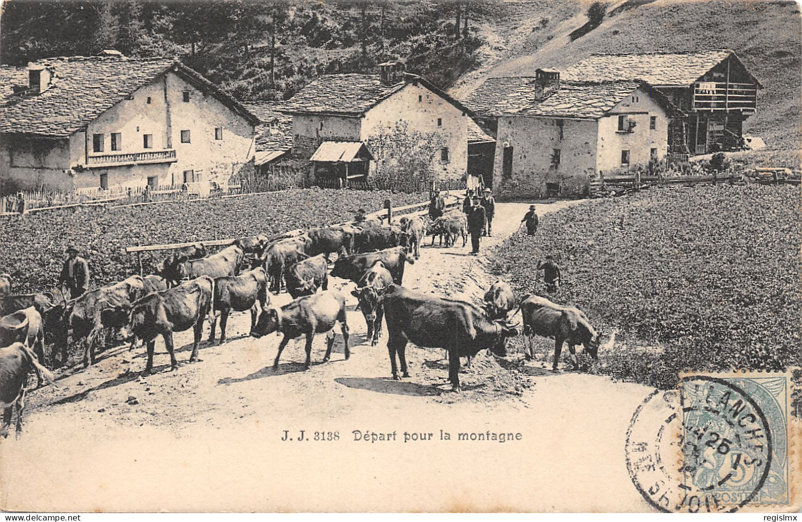 74-SCENE DES ALPES-DEPART DU TROUPEAU POUR LA MONTAGNE-N°584-F/0199 - Autres & Non Classés