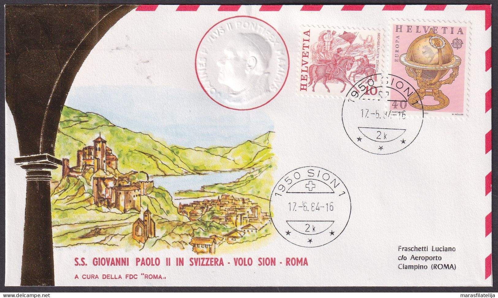 Vatican Switzerland 1984, Pope Paul John II Visit Sion, Special Cover - Other & Unclassified
