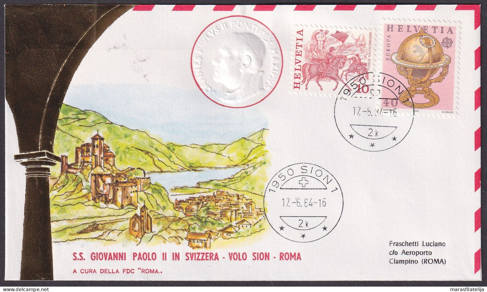 Vatican Switzerland 1984, Pope Paul John II Visit Sion, Special Cover - Andere & Zonder Classificatie