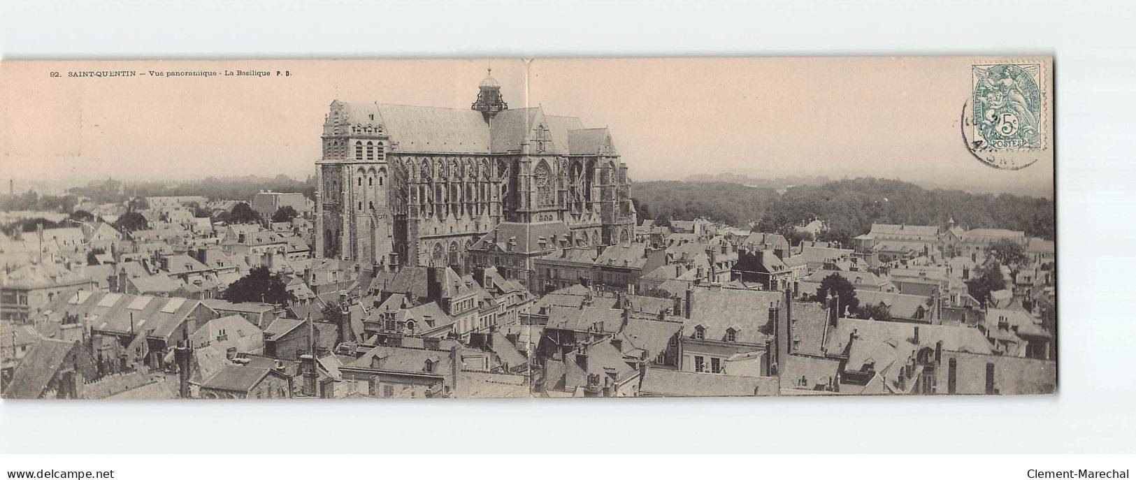 SAINT QUENTIN : Vue Panoramique, La Basilique, Carte Dépliable - état ( Déchirure à La Pliure ) - Saint Quentin