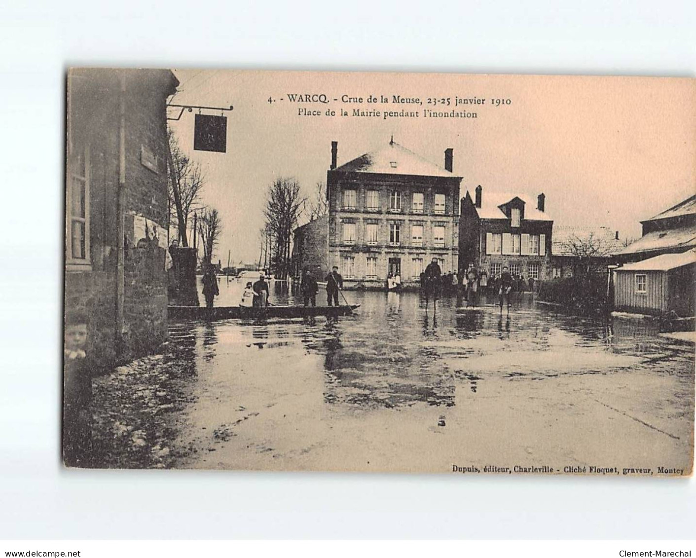 WARCQ : Crue De La Meuse, Janvier 1910, Place De La Mairie Pendant L'inondation - Très Bon état - Other & Unclassified