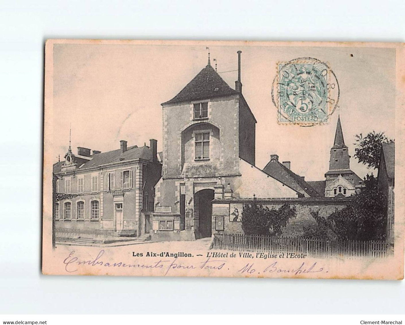 LES AIX D'ANGILLON : L'hôtel De Ville, L'Eglise Et L'Ecole - état - Les Aix-d'Angillon
