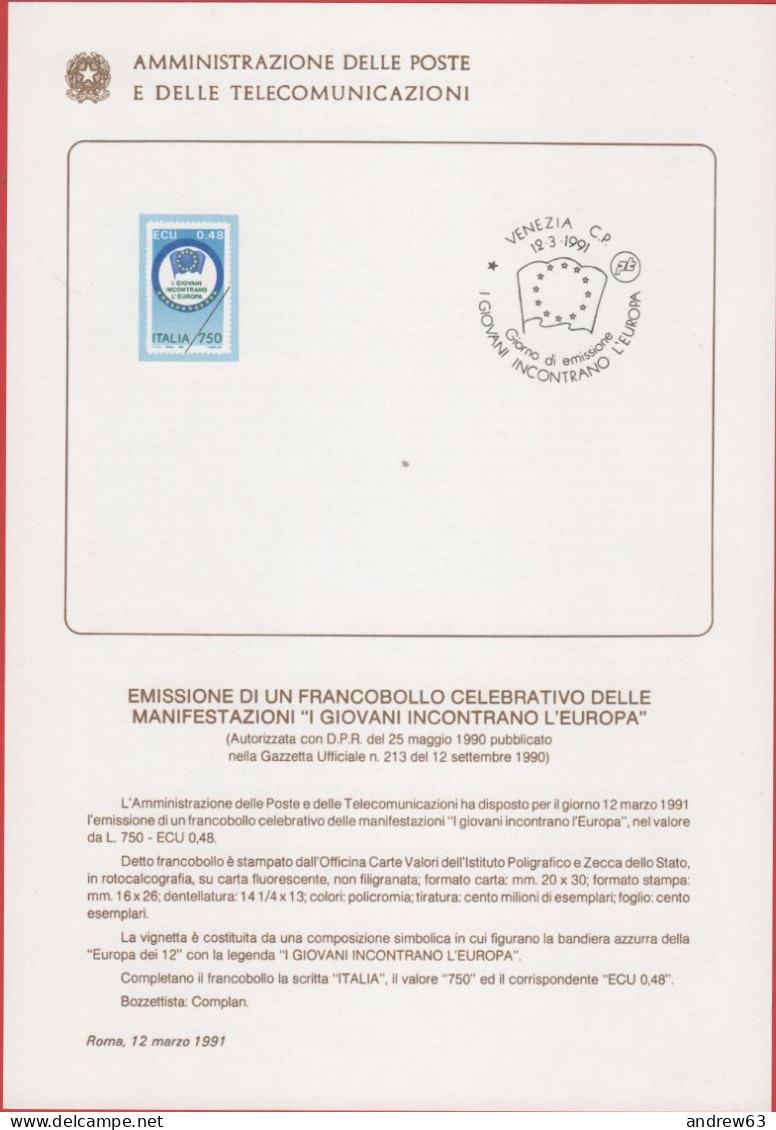 ITALIA - ITALIE - ITALY - 1991 - I Giovani Incontrano L'Europa - Senza Francobollo - Bollettino 5/91 Amministrazione Del - FDC