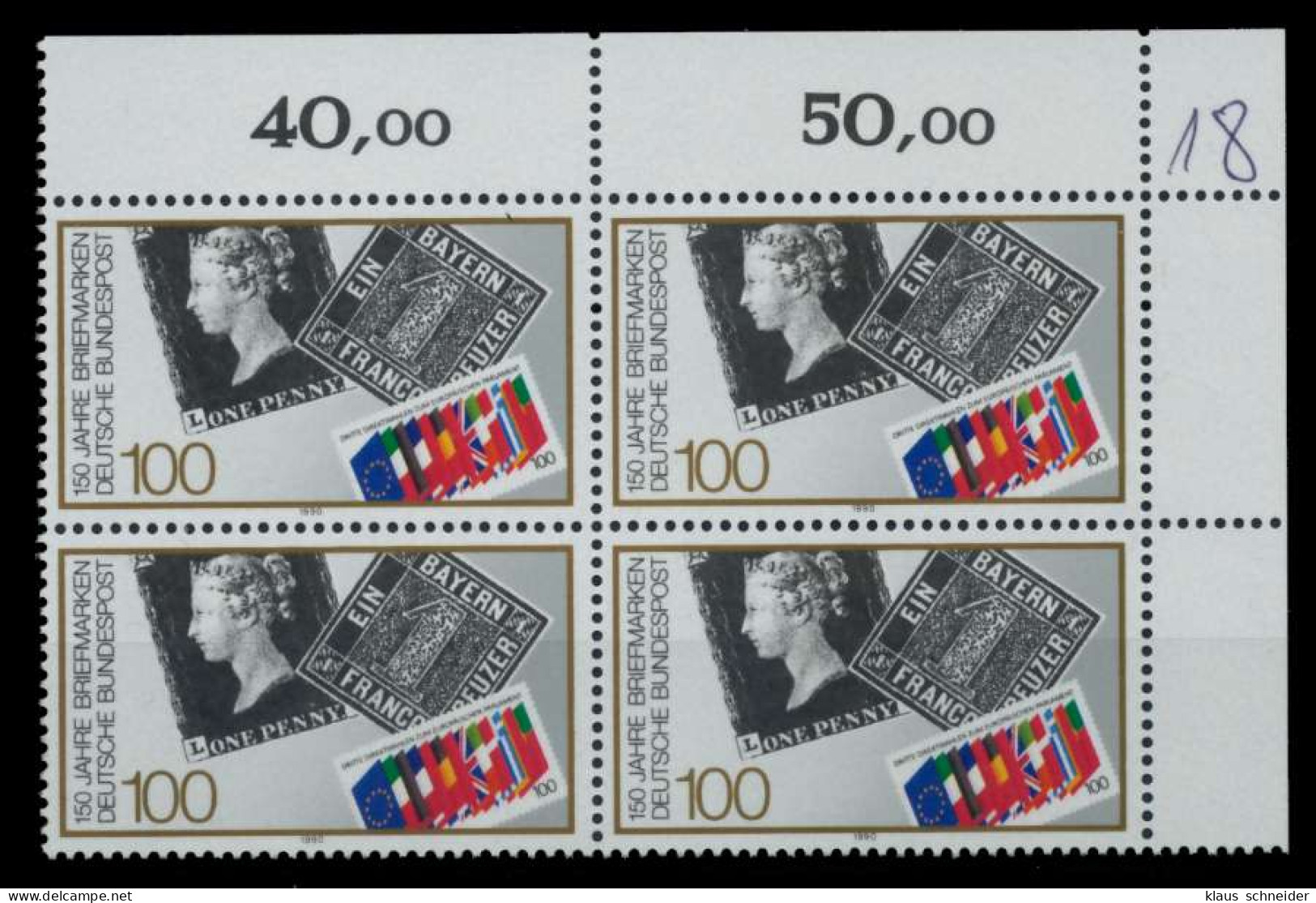 BRD 1990 Nr 1479 Postfrisch VIERERBLOCK ECKE-ORE X76CD1E - Ungebraucht