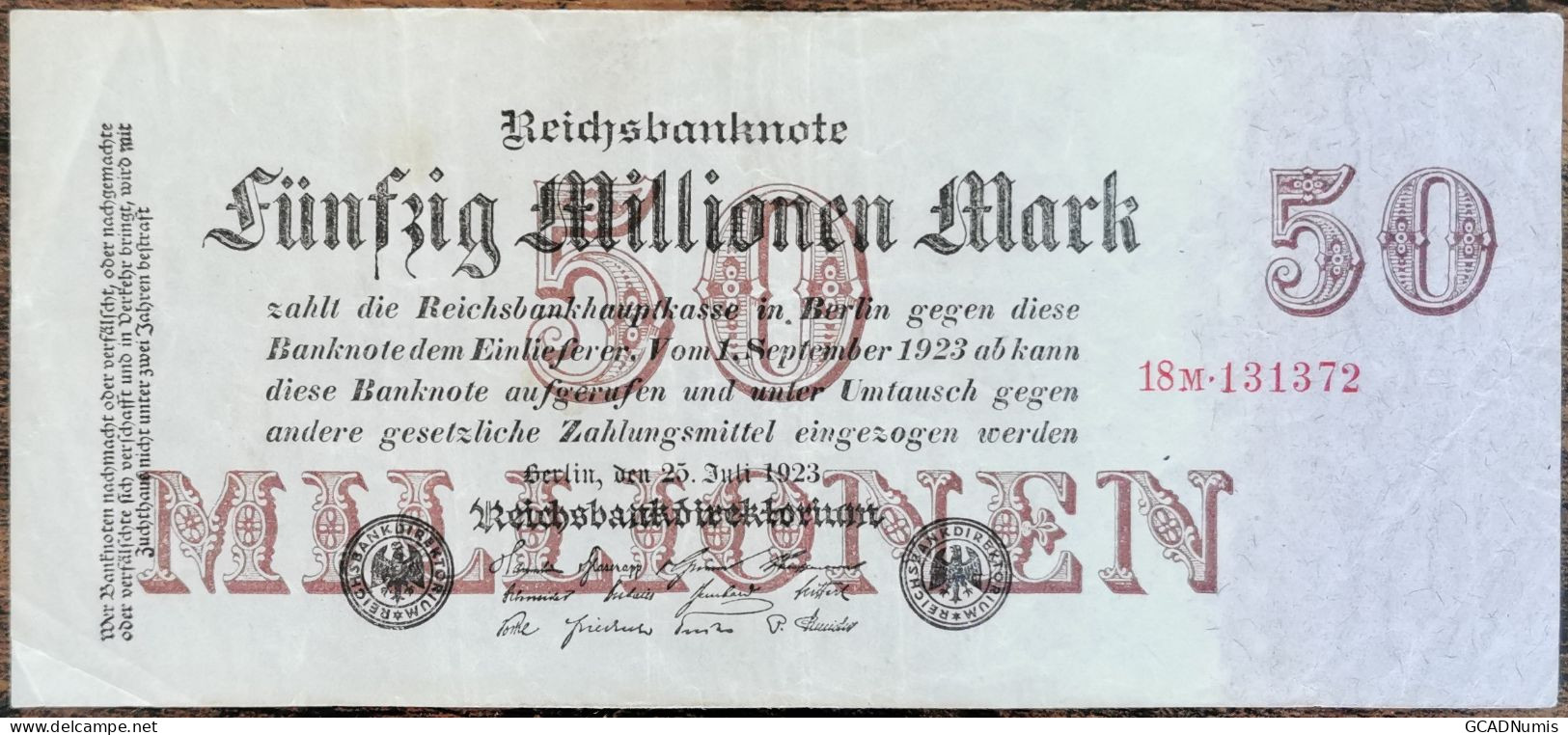 Billet Allemagne 50 Millions Mark 25 - 7 - 1923 / Reichsbanknote / 50.000.000 M - 50 Mio. Mark