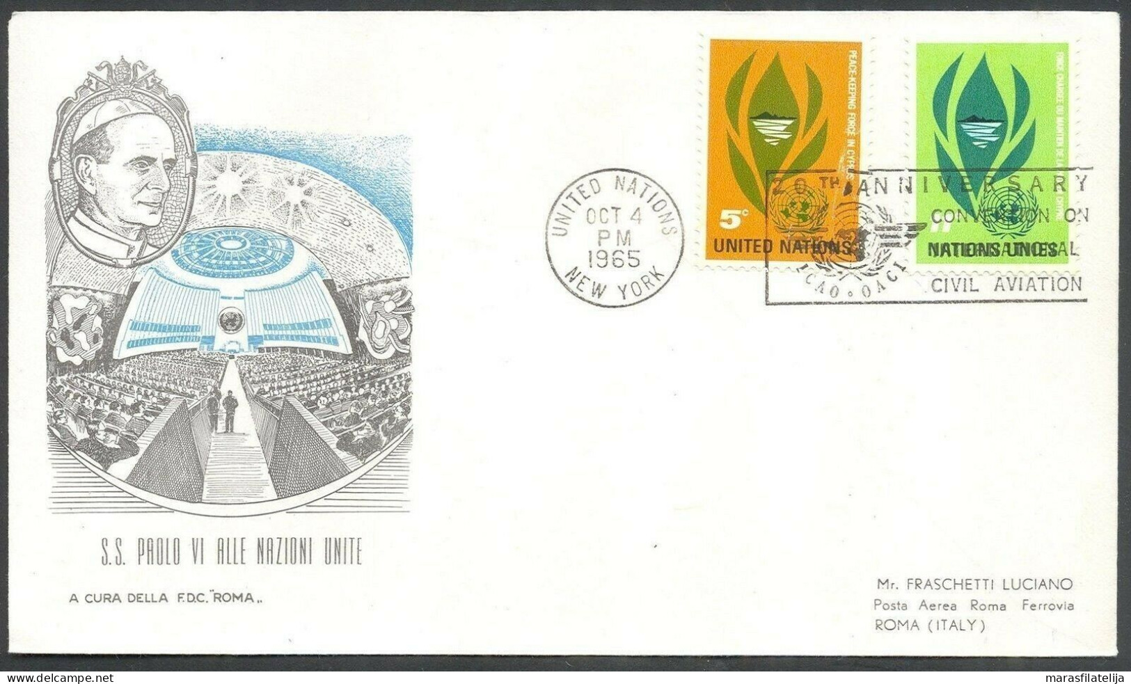 Vatican United Nations 1965, Pope's Speech, New York, Special Airmail Cover - Autres & Non Classés