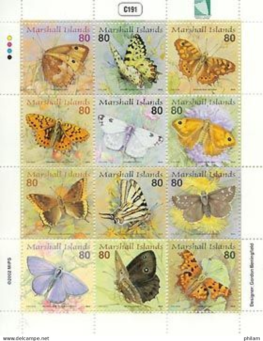MARSHALL 2002 - C 191 - Papillons - 12 V. - Marshallinseln