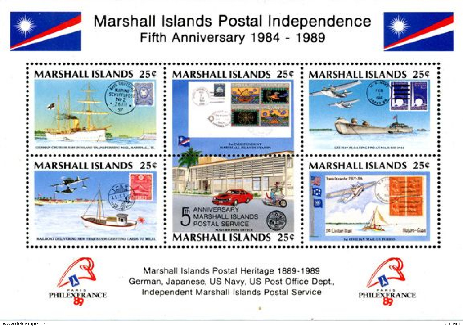 MARSHALL 1989 - Philexfrance - 5ème Anniv. De L'indépendance Postale - BF - Islas Marshall