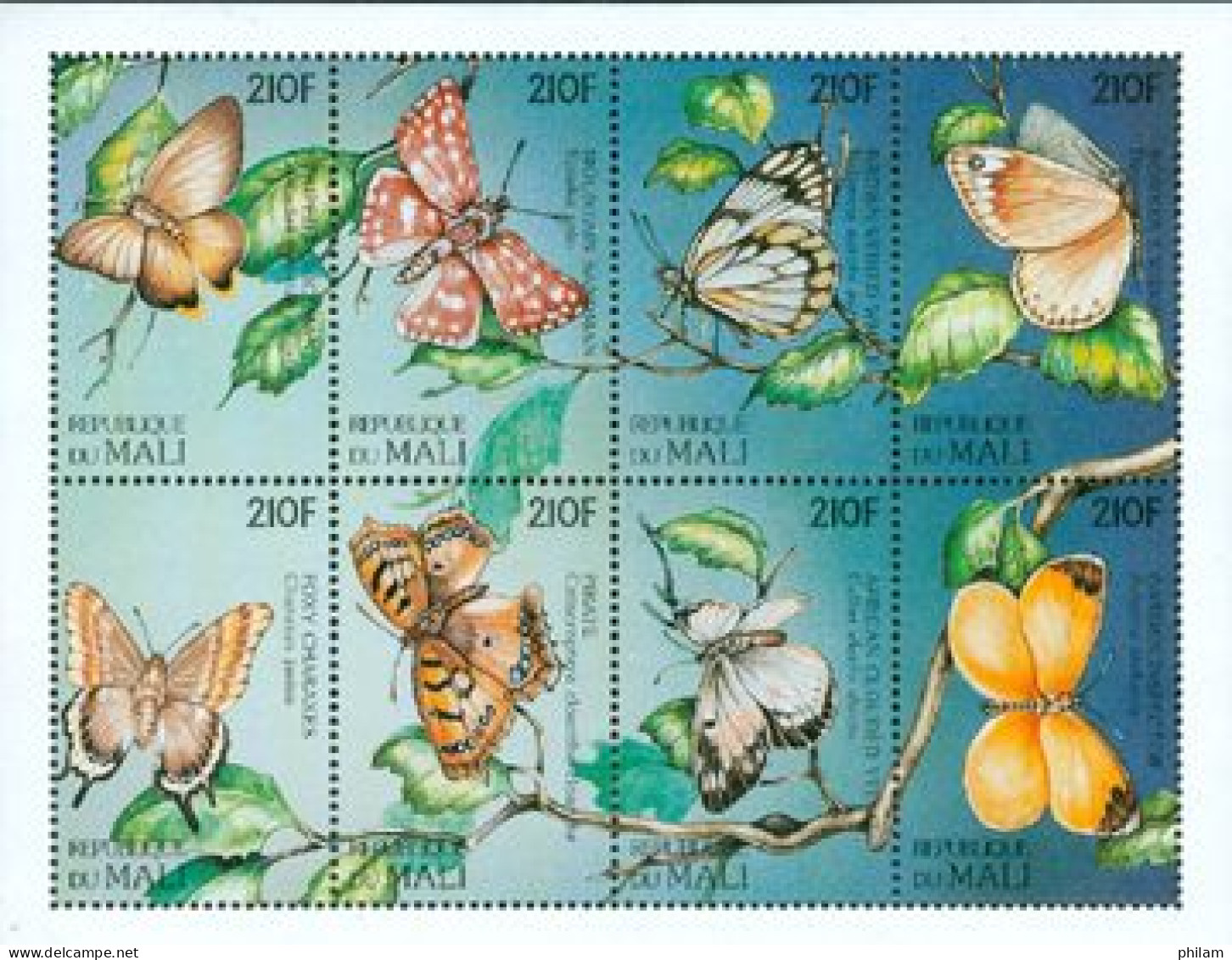 MALI 1997 - Papillons - Feuillet De 8  (striped) - Papillons