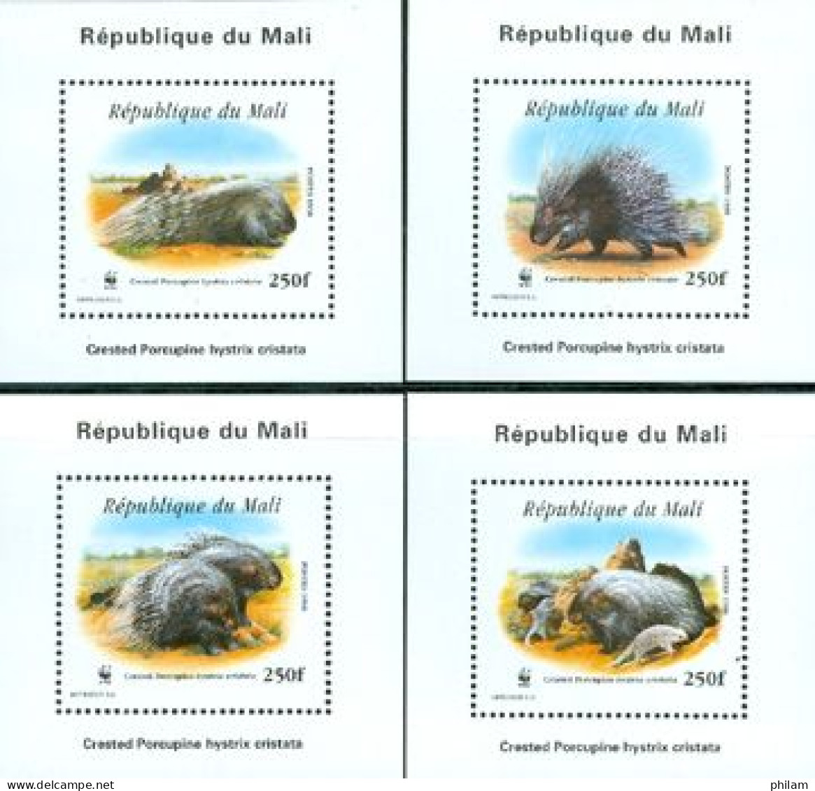 MALI - W.W.F. - Porc épic - 4 BF De Luxe - Dentelés - Neufs