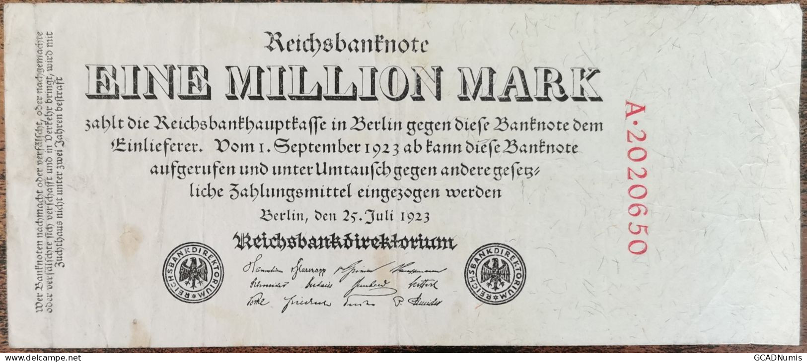 Billet Allemagne 1 Million Mark 25 - 7 - 1923 / Reichsbanknote / 1.000.000 Mark - 1 Miljoen Mark