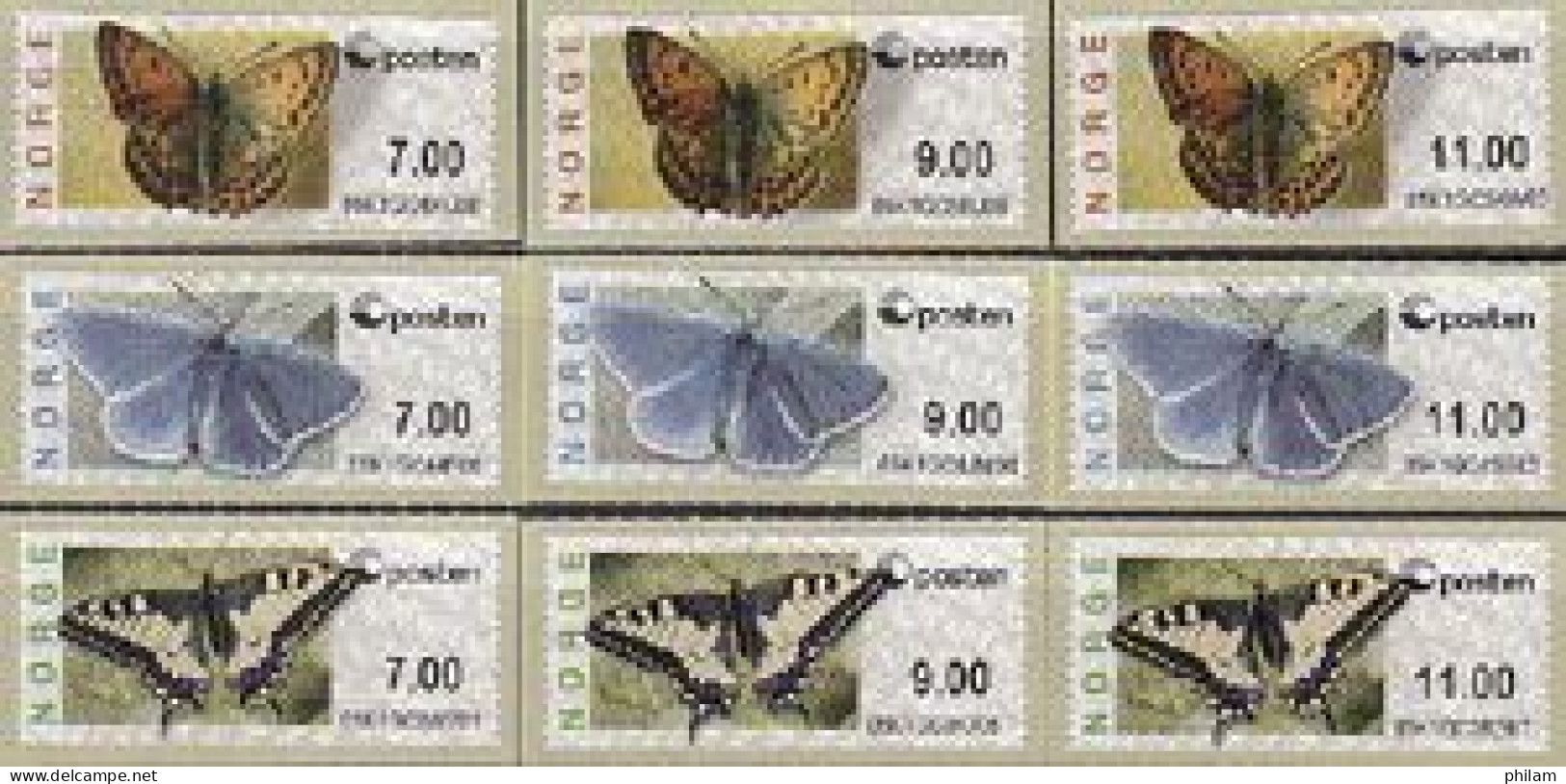 NORVEGE 2008 - Vignettes De Distributeurs - Papillons - 9 V. - Timbres De Distributeurs [ATM]