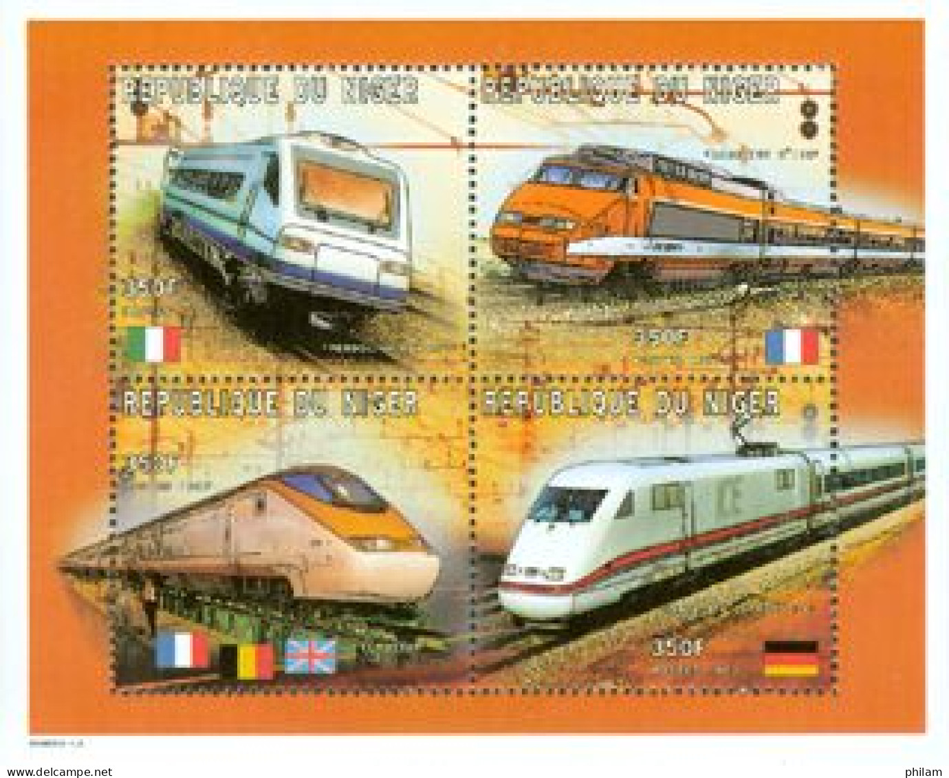NIGER 1997 - Locomotives Modernes - 4 V. - Trains