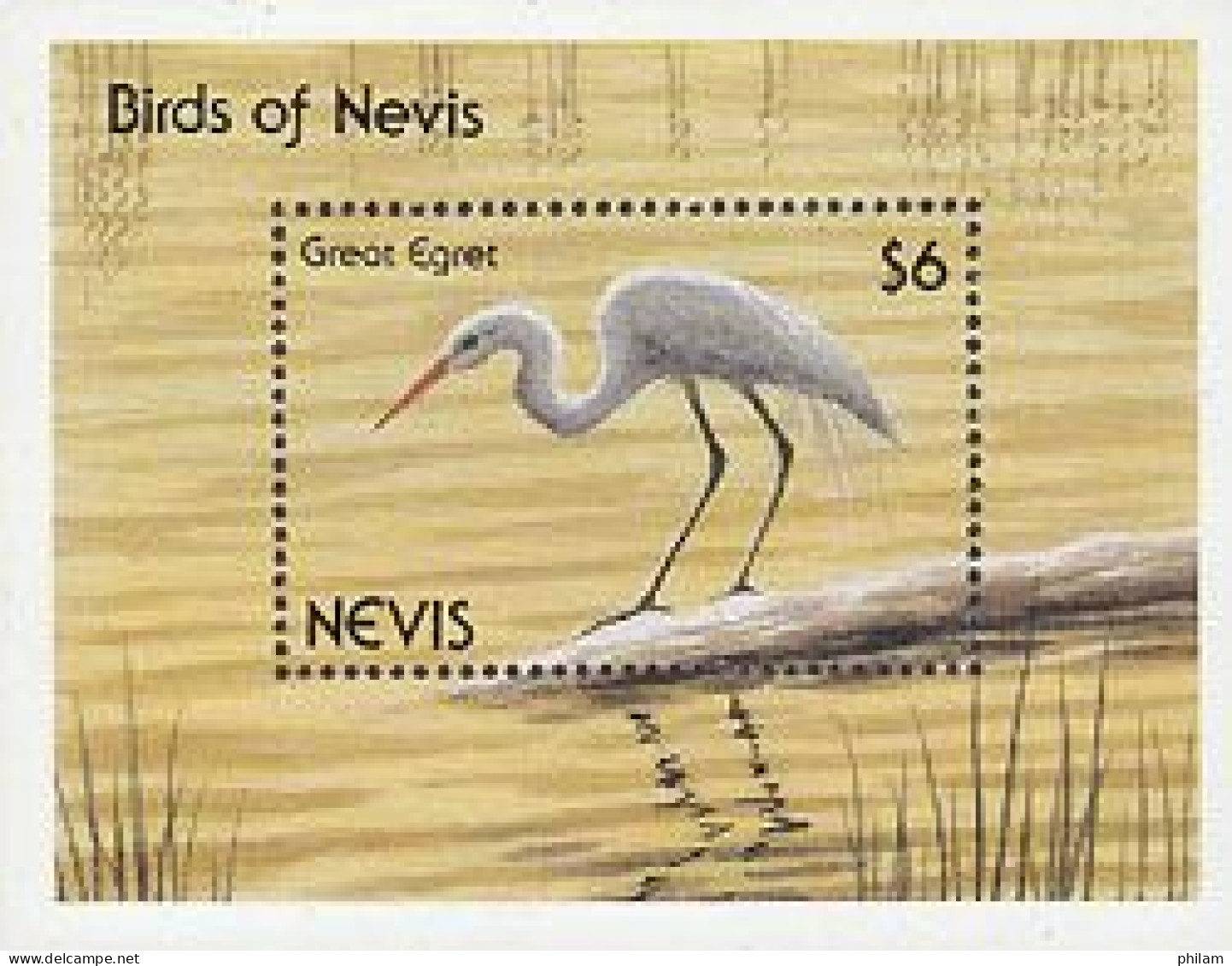 NEVIS 1991 - Oiseaux - Grande Egrette - Bloc - Storks & Long-legged Wading Birds