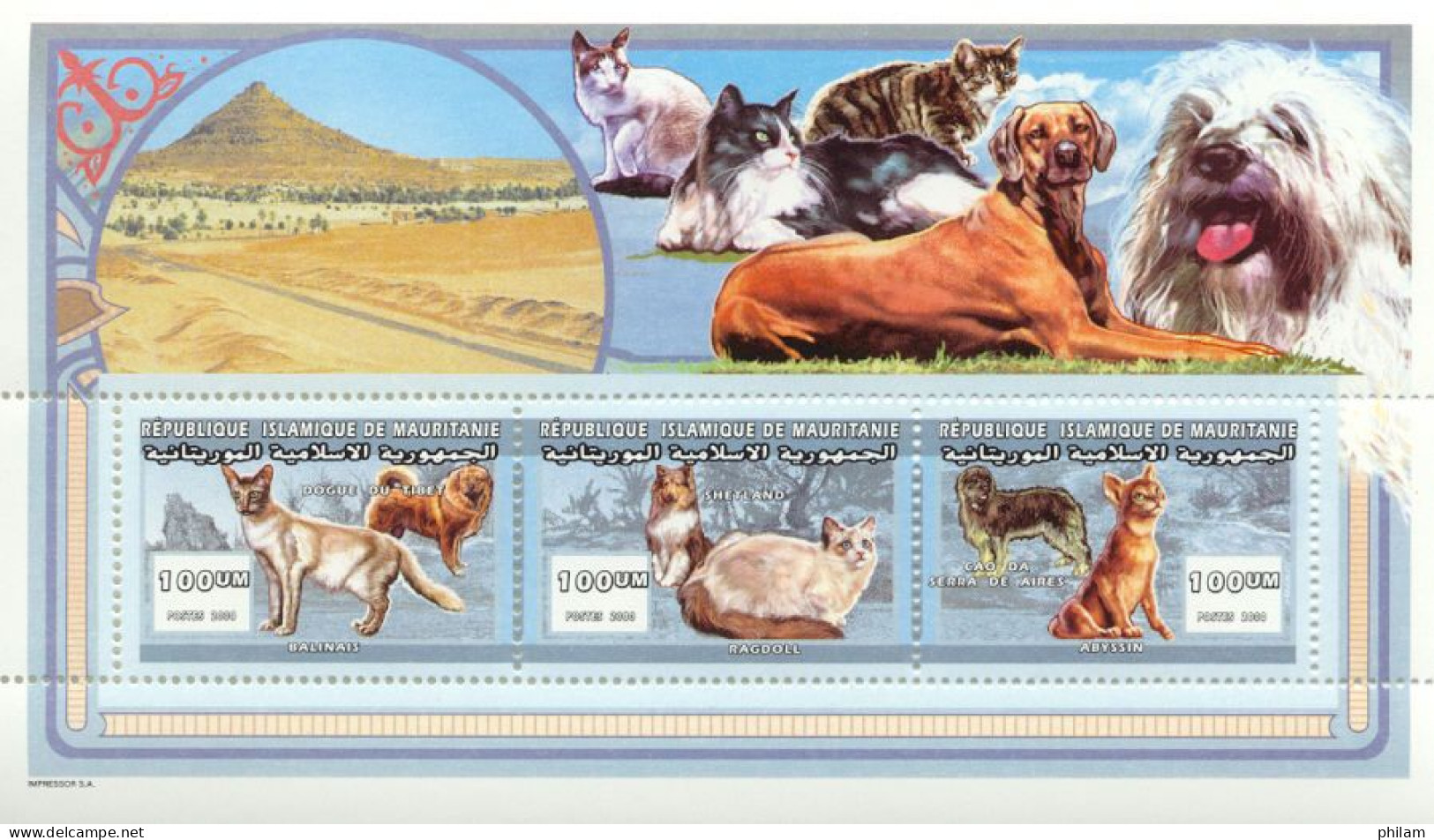 MAURITANIE 2000 - Les Chats Et Chiens - 699/701 - Bloc Collectif - Chats Domestiques