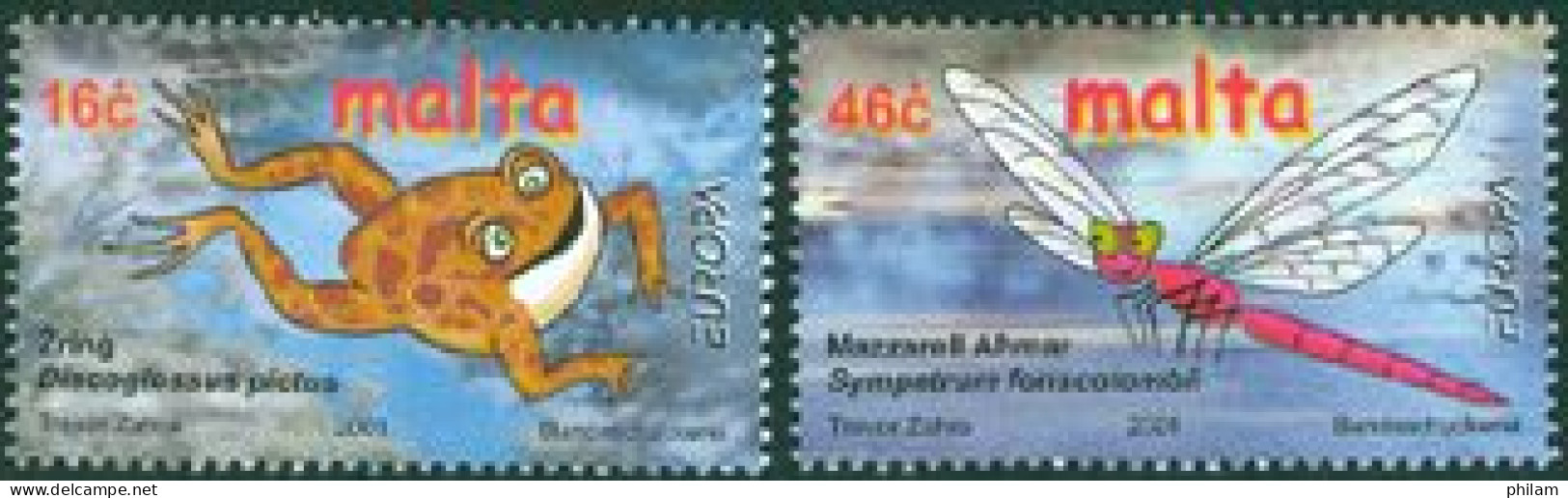 MALTE 2001 - Europa - L'eau - Grenouille Et Libellule - 2 V. - Ranas