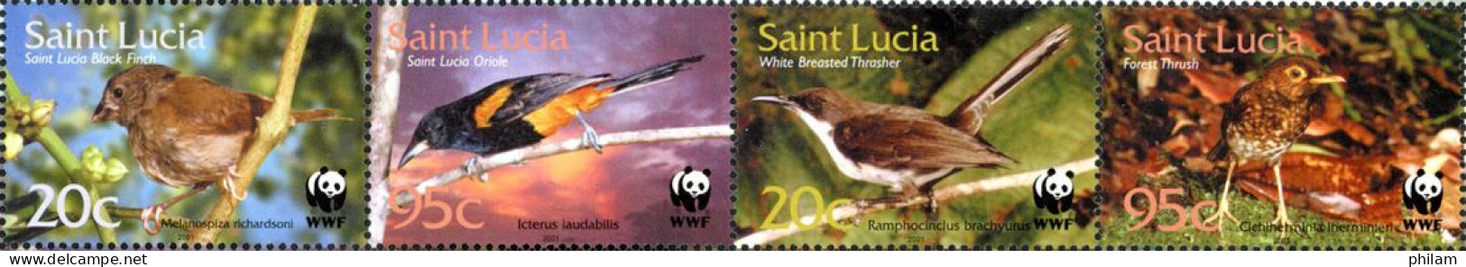 ST LUCIE 2001 - WWF - Oiseaux De Saint Lucia - 4 V. - St.Lucie (1979-...)