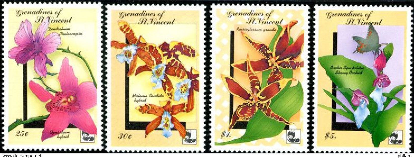 ST VINCENT GRENADINES 1992 - Orchidées I - (Slipper Orchid) - 4 V. - Orchids