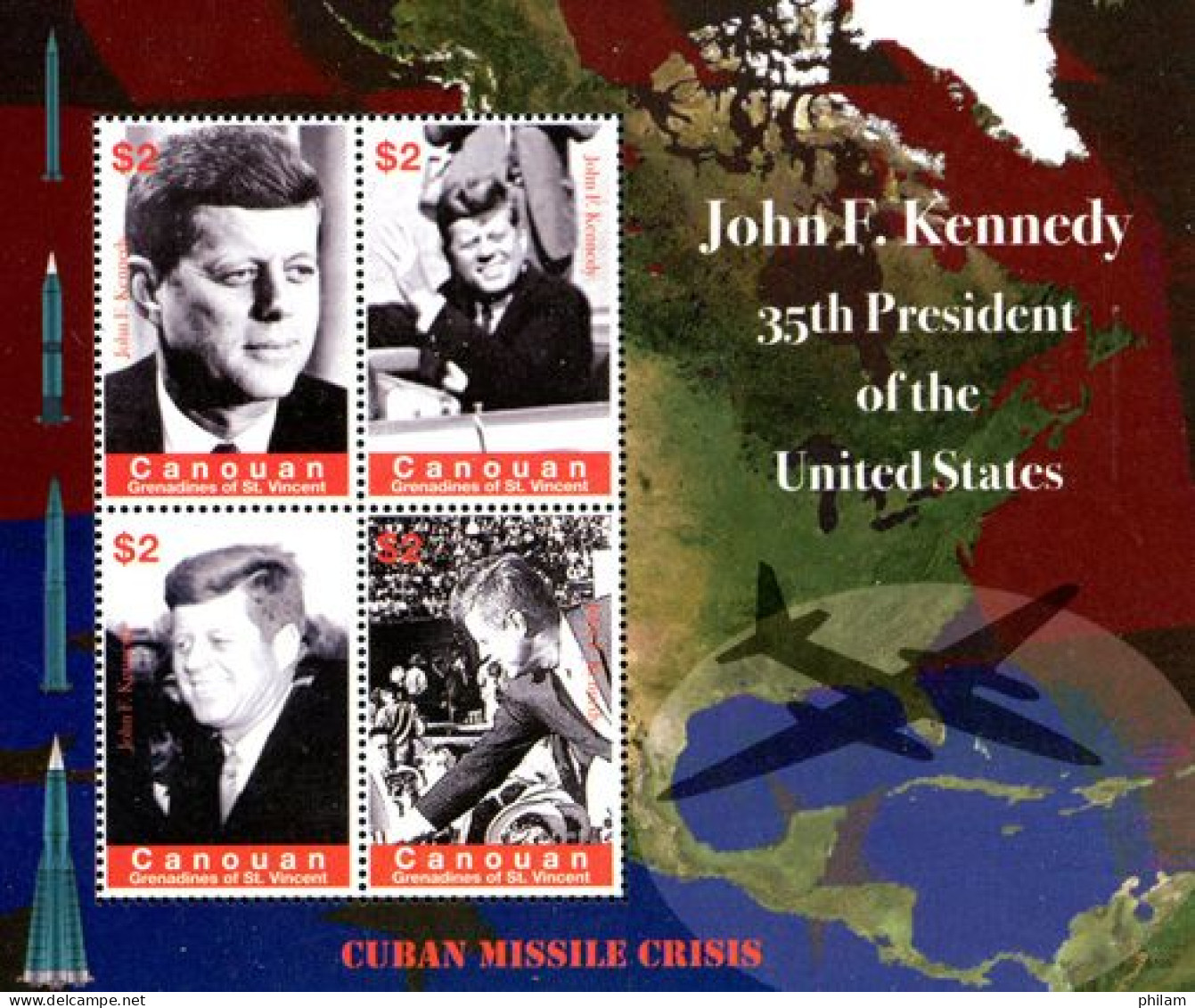 ST VINCENT CANOUAN 2007 - John F. Kennedy - Crise Des Missiles Cubains - BF - St.Vincent Und Die Grenadinen