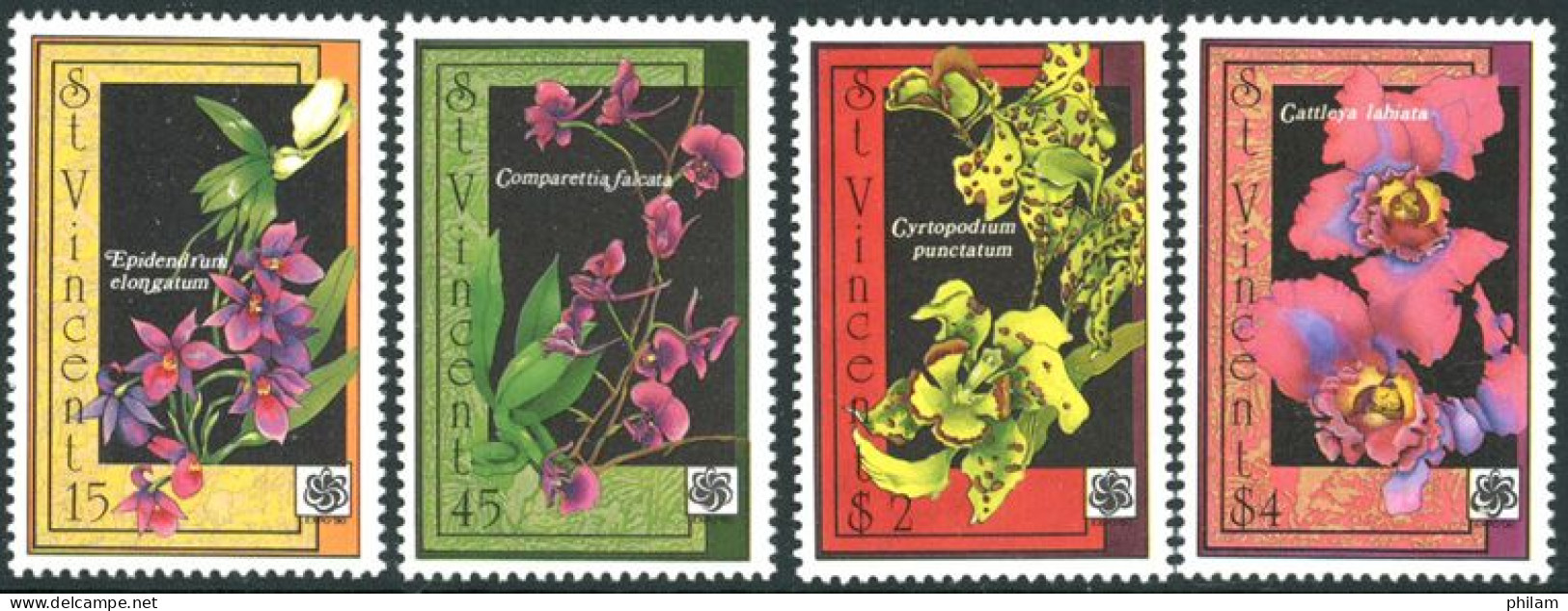 ST VINCENT 1990 - Expo'90 - Orchidées II - 4 V. (Epidendrum) - Orchidées