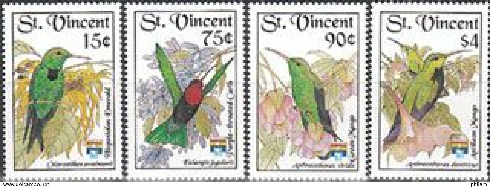 ST VINCENT 1992 - Genova - Oiseaux-mouche - I - 4 V. (chlorostilbon) - Colibris