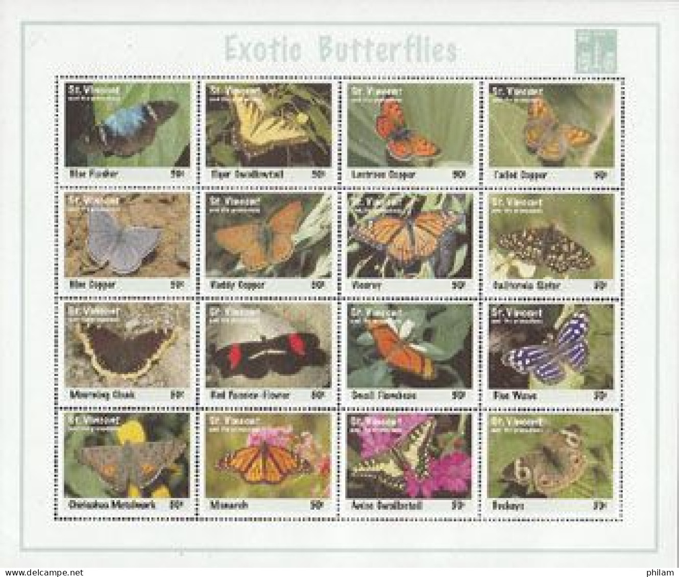 ST VINCENT ET GRENADINES 1994 - Papillons Exotiques - 16 V. - Papillons