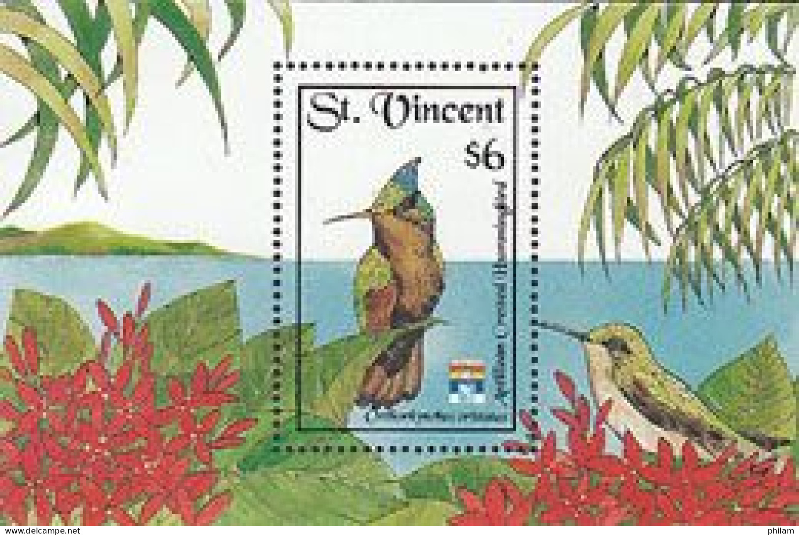 ST VINCENT 1992 - Genova - Oiseaux-mouche - BF 1 - Orthorhynchus Cristatus - Colibrì