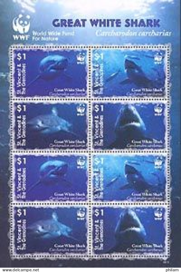 ST VINCENT 2006 - Le Grand Requin Blanc - BF De 2 Séries De 4 - Fische