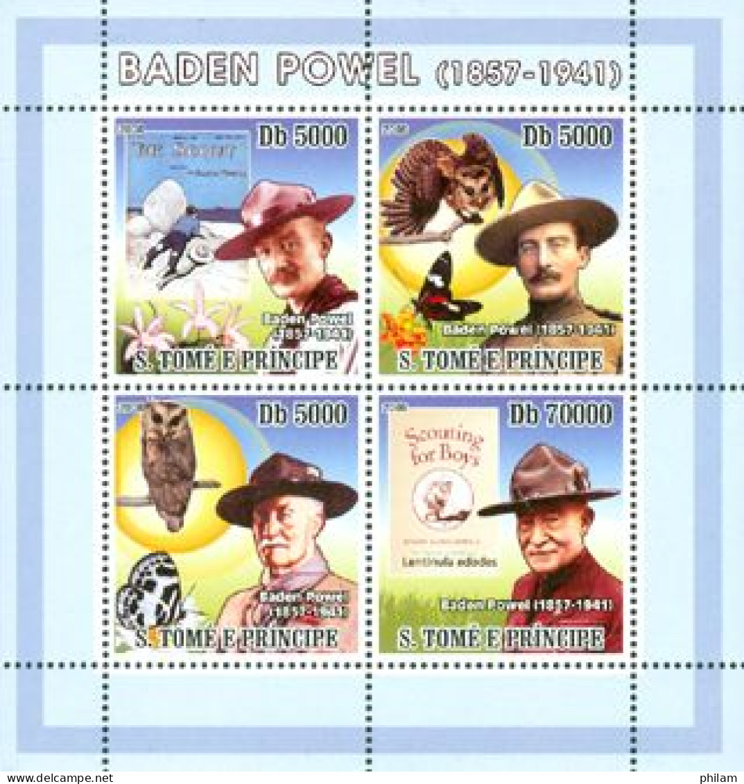 S.TOME E PRINCIPE 2008 - Scouts- Baden Powel-papillons-rapaces - 4 V. - Unused Stamps