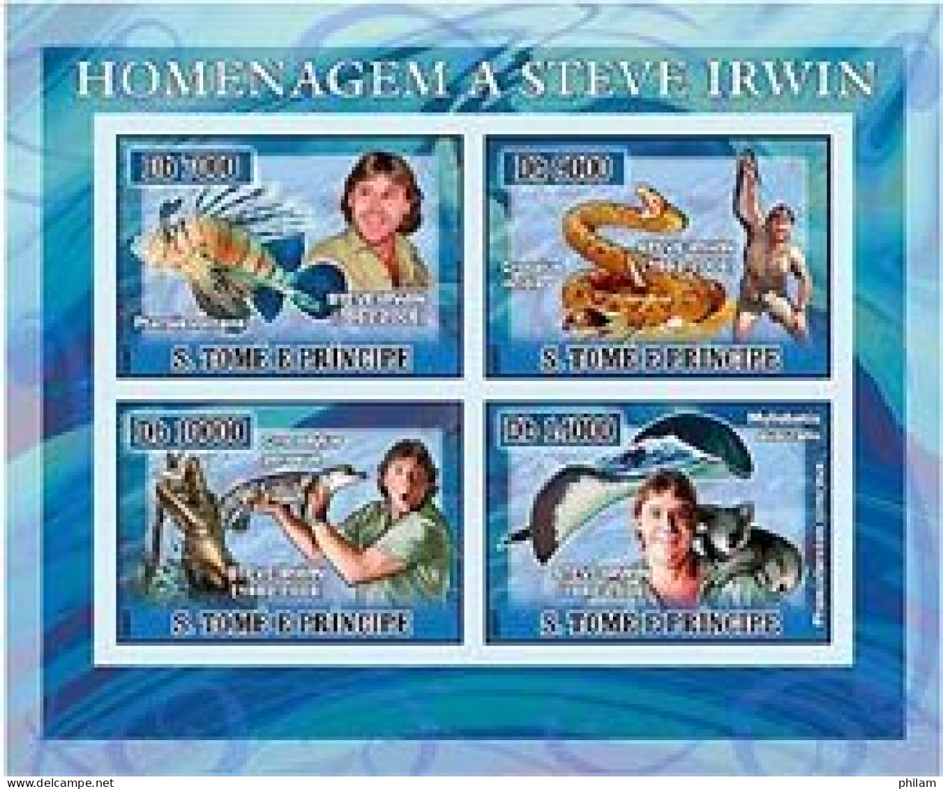 S.TOME E PRINCIPE 2007 -  Steve Irwin - Faune-poissons-reptiles - Feuillet - Fische