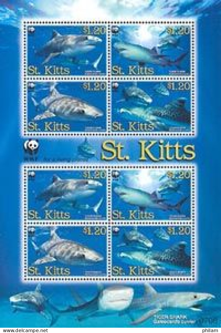 ST KITTS 2007 - WWF - Le Requin Tigre - Feuillet De 2 Séries - Unused Stamps