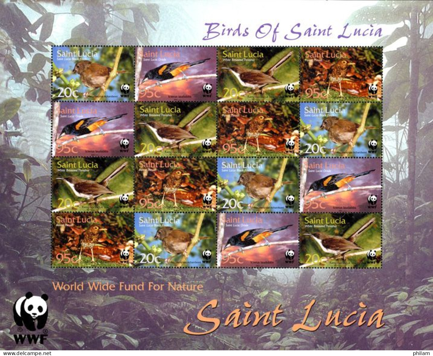 ST LUCIE 2001 - WWF - Oiseaux De Saint Lucia - Feuillet - Unused Stamps