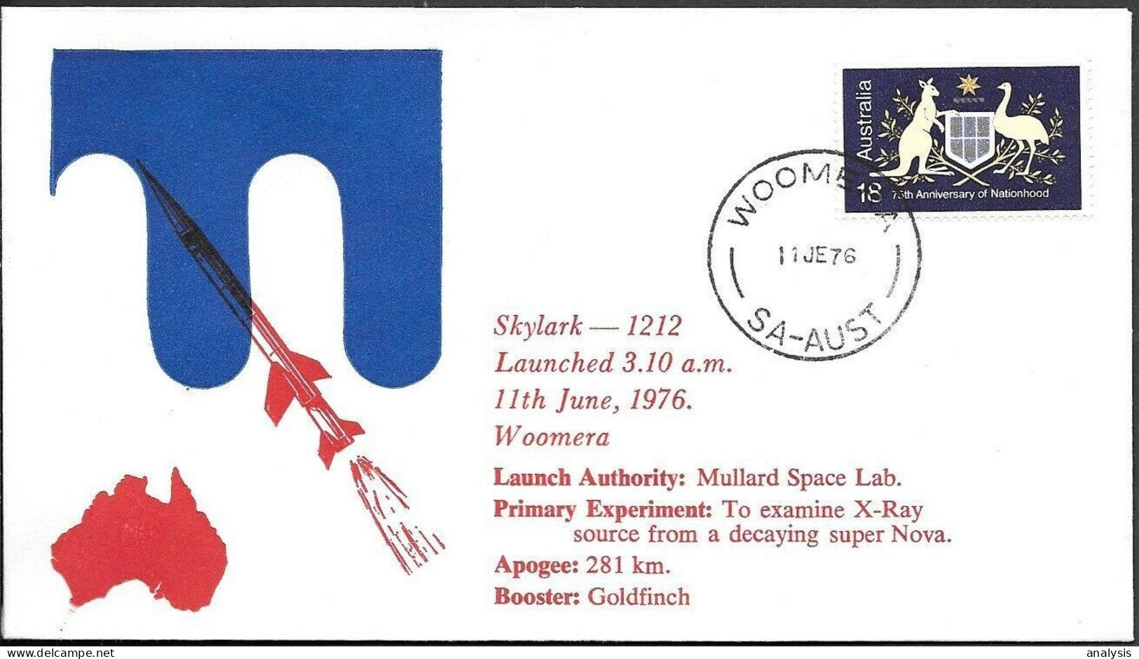 Australia Space Cover 1976. Skylark Rocket Launch. X-Ray Observation Super Nova. Woomera - Oceania