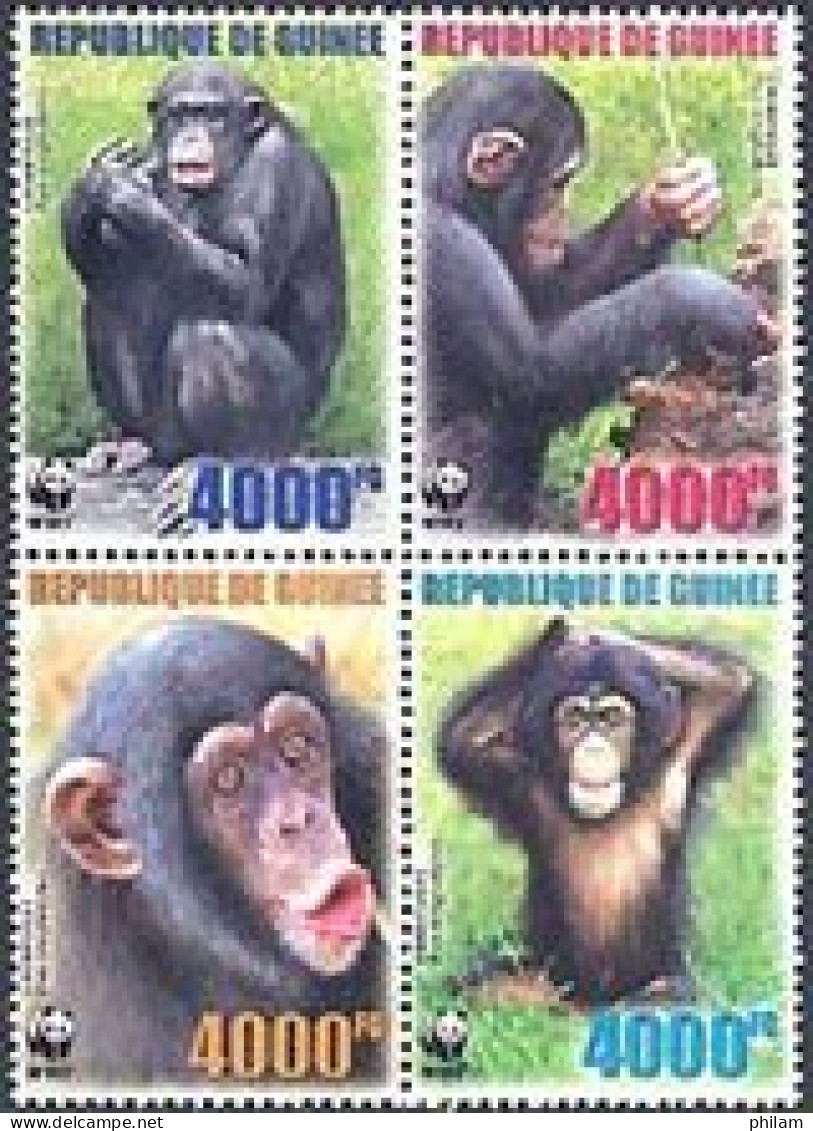 GUINEE 2006 - W.W.F. - Chimpanzee - 4 V. - Scimpanzé