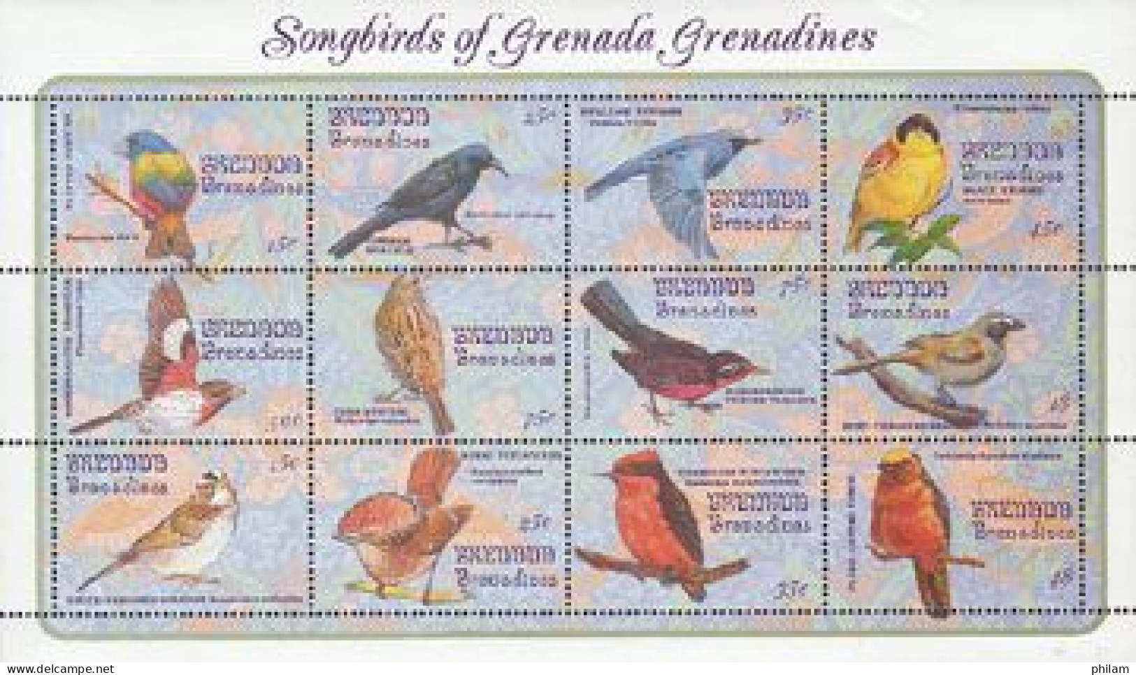 GRENADA GRENADINES 1993 - Oiseaux Chanteurs- 12 Timbres En Feuillet - Zangvogels